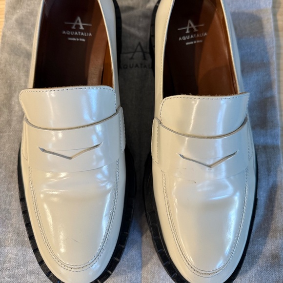 Aquatalia Womens Ivory Alexi Toe Block Heel Slip On Leather Loafers 6.5M - Picture 3 of 4